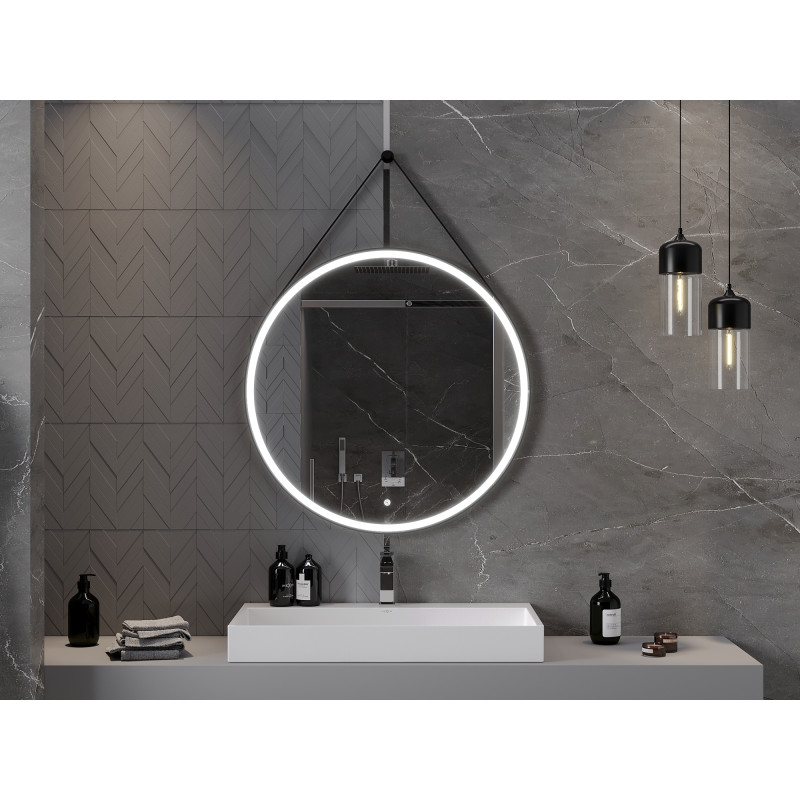 Mexen Reni lustro łazienkowe podświetlane, okrągłe 90 cm, LED 6000K, antypara, rama czarna - 9812-090-090-611-70