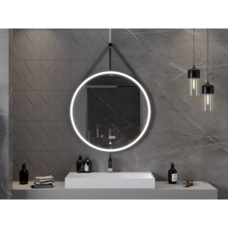 Mexen Reni verlichte ronde badkamer spiegel 90 cm, LED 6000K, anti-condens, zwarte lijst - 9812-090-090-611-70
