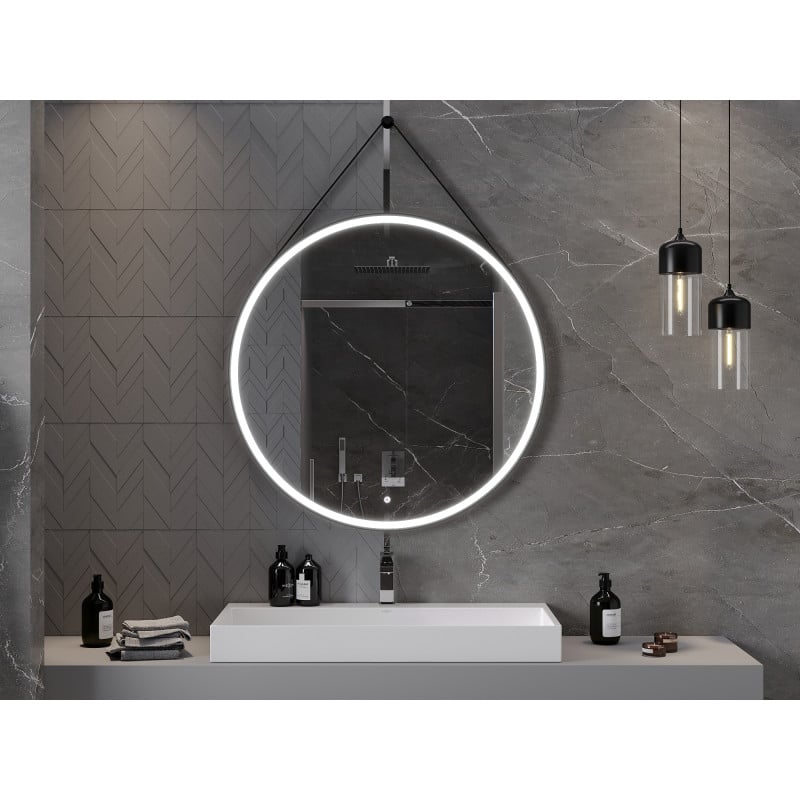 Mexen Reni specchio da bagno illuminato, tondo 100 cm, LED 6000K, antiappannamento, cornice nera - 9812-100-100-611-70