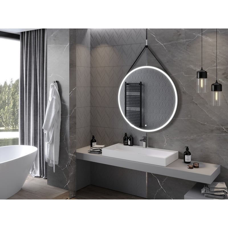 Mexen Reni specchio da bagno illuminato, tondo 100 cm, LED 6000K, antiappannamento, cornice nera - 9812-100-100-611-70