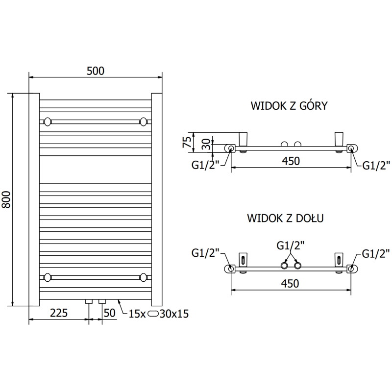 Mexen Hades vannitoa radiaator 800 x 500 mm, 386 W, valge - W104-0800-500-00-20