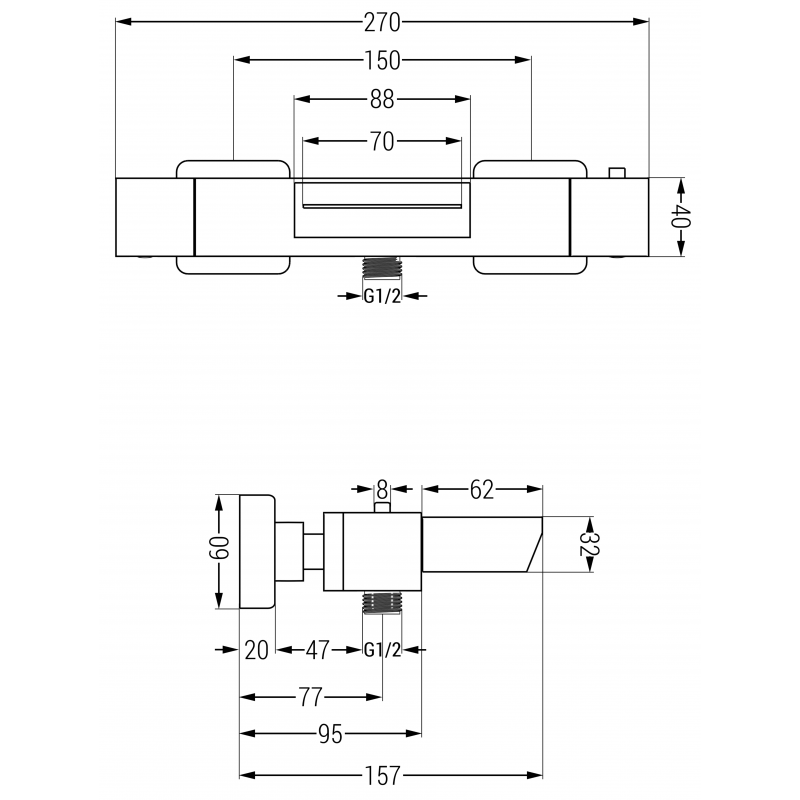 Mexen Cube thermostatische Badewannenarmatur, schwarz - 77360-70