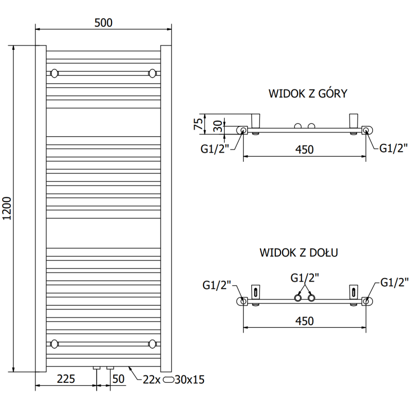 Mexen Hades radiatore bagno 1200 x 500 mm, 450 W, cromo - W104-1200-500-00-01