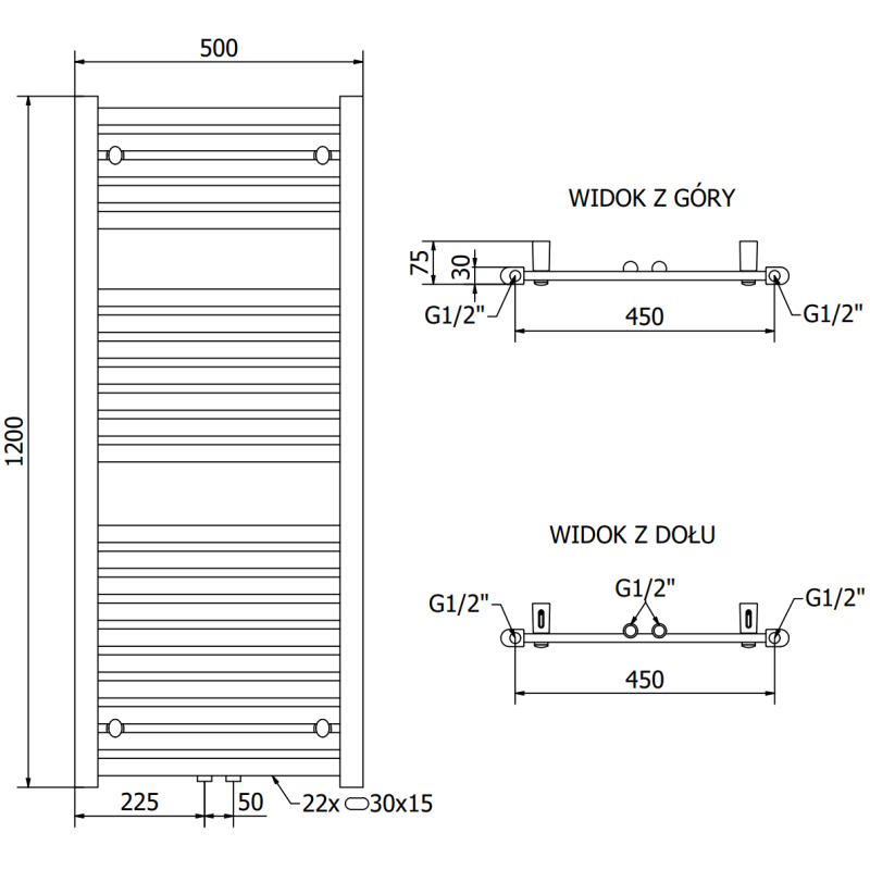 Mexen Hades kylpyhuoneen lämmitin 1200 x 500 mm, 570 W, valkoinen - W104-1200-500-00-20