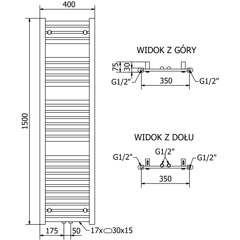 Mexen Hades radiatore da bagno 1500 x 400 mm, 583 W, bianco - W104-1500-400-00-20