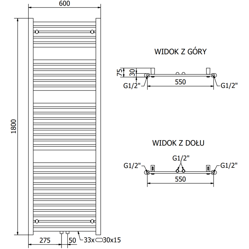 Mexen Hades grzejnik łazienkowy 1800 x 600 mm, 1000 W, biały - W104-1800-600-00-20