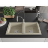 Mexen Mario fregadero de granito de 2 compartimientos con grifo de cocina Aster, beige - 6504-69-73450-07