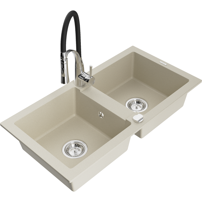 Mexen Mario graniittinen 2-allastiskiallas keittiöhanalla Aster, beige - 6504-69-73450-07