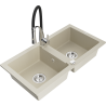 Mexen Mario 2-bowl granite kitchen sink with Aster kitchen faucet, beige - 6504-69-73450-07