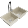 Mexen Mario lavello in granito a 2 vasche con rubinetto da cucina Aster, beige - 6504-69-73450-07
