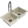 Mexen Mario évier de cuisine en granit à 2 cuves avec robinet de cuisine Aster, beige - 6504-69-73450-07-B