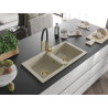 Mexen Mario 2-kommer-Spülbecken aus Granit mit Aster Küchenarmatur, beige - 6504-69-73450-57-G