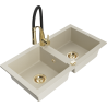 Mexen Mario 2-bowl Granite Sink with Aster Kitchen Tap, Beige - 6504-69-73450-57-G