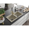 Mexen Mario granitische spoelbak met 2 kamers en keukenkraan Aster, beige - 6504-69-73450-57-B