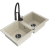 Mexen Mario 2-bowl granite kitchen sink with Aster tap, beige - 6504-69-73450-70-B