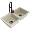 Mexen Mario lavello da cucina in granito a 2 vasche con miscelatore Aster, beige - 6504-69-73450-70-B