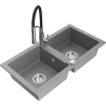 Mexen Mario fregadero de granito de 2 senos con grifo de cocina Aster, gris - 6504-71-73450-07
