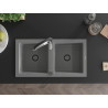 Mexen Mario Granitspüle, 2-Becken, mit Küchenarmatur Aster, grau - 6504-71-73450-07-B