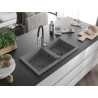 Mexen Mario granitische 2-kamer gootsteen met keukenmengkraan Aster, grijs - 6504-71-73450-07-B