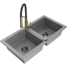 Mexen Mario lavabo in granito a 2 vasche con rubinetto da cucina Aster, grigio - 6504-71-73450-57-B