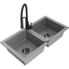 Mexen Mario 2-Bowl Granite Sink with Aster Kitchen Tap, Grey - 6504-71-73450-70-B