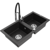 Mexen Mario fregadero de granito de 2 senos con grifo de cocina Aster, negro/plateado metálico - 6504-73-73450-07