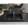 Mexen Mario fregadero de granito de 2 senos con grifo de cocina Aster, negro/plateado metalizado - 6504-73-73450-07-B