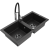 Mexen Mario fregadero de granito de 2 cubetas con grifo de cocina Aster, negro/plata metálico - 6504-73-73450-07-B