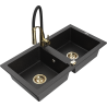 Mexen Mario granit spoelbak met 2 kamers en keukenmengkraan Aster, zwart/zilver metallic - 6504-73-73450-57-G