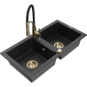 Mexen Mario Granite Kitchen Sink 2-Bowl with Aster Kitchen Tap, Black/Silver Metallic - 6504-73-73450-57-G