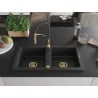 Mexen Mario Granite Kitchen Sink 2-Bowl with Aster Kitchen Tap, Black/Silver Metallic - 6504-73-73450-57-G