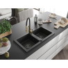 Mexen Mario granit gootsteen 2-kamer met keukenmengkraan Aster, zwart/zilver metallic - 6504-73-73450-57-B