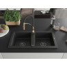 Mexen Mario fregadero de granito de 2 senos con grifo de cocina Aster, negro/plateado metálico - 6504-73-73450-57-B