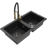 Mexen Mario fregadero de granito de 2 cámaras con grifo de cocina Aster, negro/metálico plateado - 6504-73-73450-57-B