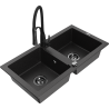 Mexen Mario 2-delige granieten gootsteen met keukenkraan Aster, zwart/zilver metallic - 6504-73-73450-70-B