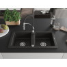 Mexen Mario Granitische spoelbak met 2 compartimenten en Aster keukenmengkraan, zwart/goud metallic - 6504-75-73450-07