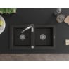 Mexen Mario granite sink 2-bowl with kitchen faucet Aster, black/gold metallic - 6504-75-73450-07