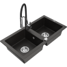 Mexen Mario fregadero de granito de 2 compartimentos con grifo de cocina Aster, negro/dorado metálico - 6504-75-73450-07