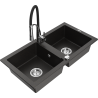 Mexen Mario granite sink 2-bowl with kitchen faucet Aster, black/gold metallic - 6504-75-73450-07