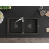 Mexen Mario fregadero de granito de 2 compartimentos con grifo de cocina Aster, negro/oro metálico - 6504-75-73450-07-B