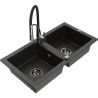 Mexen Mario double granite sink with Aster kitchen tap, black/gold metallic - 6504-75-73450-07-B