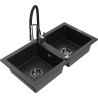 Mexen Mario fregadero de granito de 2 compartimentos con grifo de cocina Aster, negro/oro metálico - 6504-75-73450-07-B