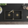 Mexen Mario Granitspüle 2-Kammern mit Küchenarmatur Aster, schwarz/gold metallic - 6504-75-73450-57-G