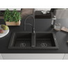 Mexen Mario fregadero de granito de 2 cámaras con grifo de cocina Aster, negro/dorado metálico - 6504-75-73450-70-B