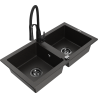 Mexen Mario granite sink 2-chamber with Aster kitchen tap, black/gold metallic - 6504-75-73450-70-B