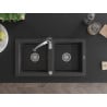 Mexen Mario granite sink 2-bowl with Aster kitchen tap, speckled black - 6504-76-73450-07