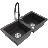 Mexen Mario granite sink 2-bowl with Aster kitchen tap, speckled black - 6504-76-73450-07