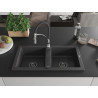 Mexen Mario fregadero de granito de 2 compartimentos con grifo de cocina Aster, negro moteado - 6504-76-73450-07-B
