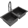 Mexen Mario fregadero de granito de 2 cubetas con grifo de cocina Aster, negro moteado - 6504-76-73450-07-B