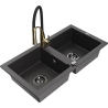Mexen Mario fregadero de granito de 2 compartimentos con grifo de cocina Aster, negro moteado - 6504-76-73450-57-B